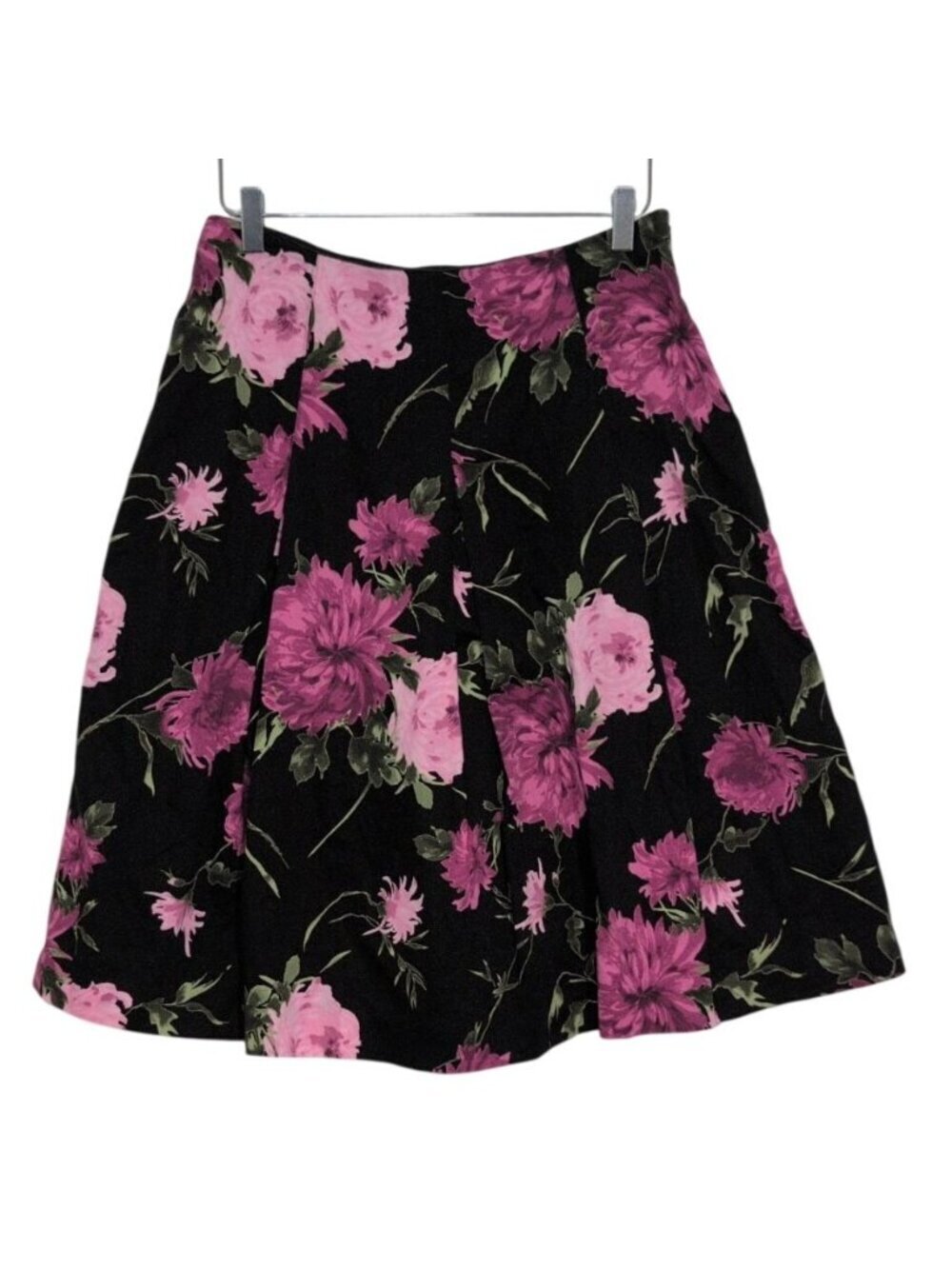Talbots Floral Pleated Skirt Womens Size 8 Black A Line Cotton Stretch Lined